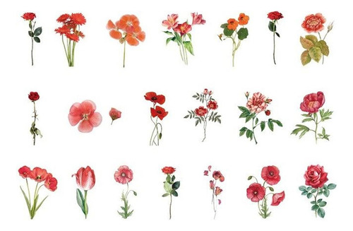 40 Sticker Scrapbook Diseños Flor Roja