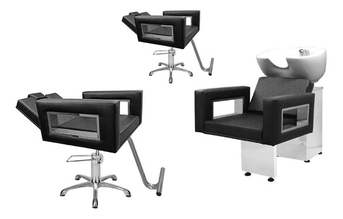Kit Salão Moderna Inox 2 Cadeiras Reclin Estrela+1 Lavatório