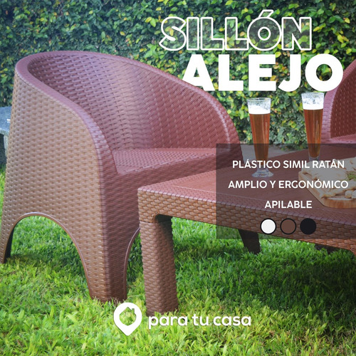 Juego Mesa Ratona + 2 Sillones Simil Ratan Jardin Quality Ct