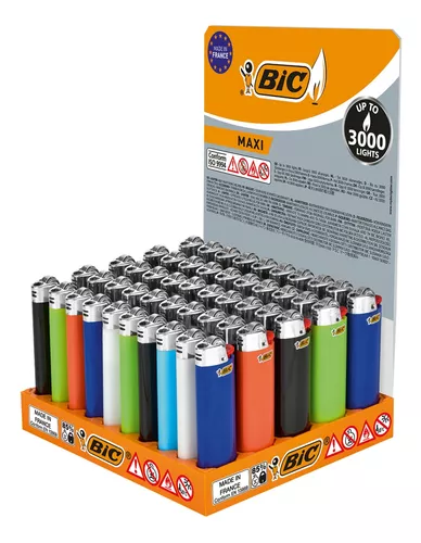 Encendedor Bic Maxi Colores Hasta 3000 Encendidas 50 Piezas