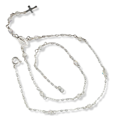 Imagen 5 de 8 de Cadena Denario Plata Cristal De Roca X 45cm