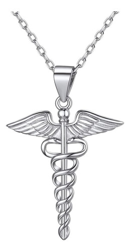 Nofade Silver Caduceus Symbol Of Medicine Necklace Collar De