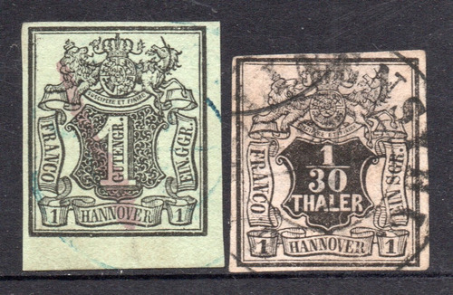 Hanovre - Hannover (alemania) 2 Sellos Escudo De Armas  1851