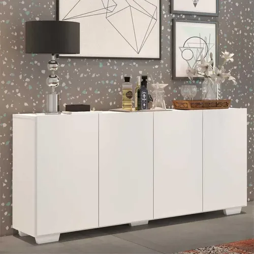 Aparador Buffet Sala com 4 Portas Pés Quadrados Veneza Multimóveis Branco