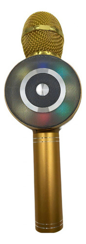 Microfone S/fio Bluetooth  Karaokê  Speaker  Usb  Led Cor Dourado