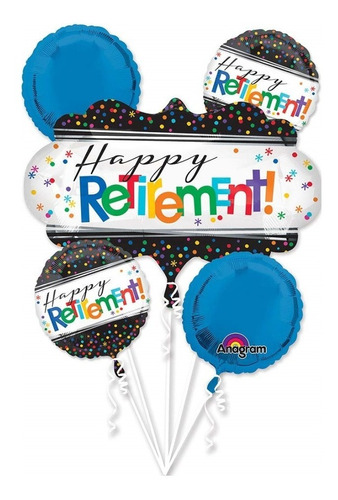 Ramillete Globos Feliz Retiro Fiesta Jubilacion Jumbo Bqt 5p