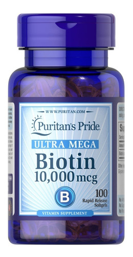 Biotina Capsulas 10000 Mgc Puritans Pride Cabello Uñas Piel Sabor Sin sabor