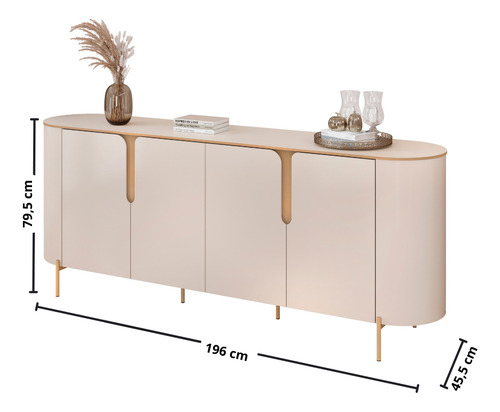 Balcão Buffet Cleo 196cm 4 Portas Dj Móveis Off White