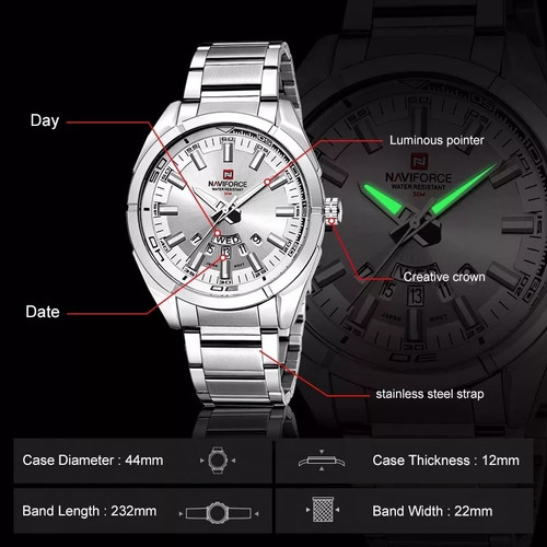 Relógio Original Naviforce Aço Inoxidável Analógico Com Cale