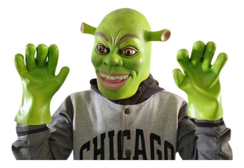 Máscara De Látex Verde Cabeza Completa Para Cosplay+ Guantes
