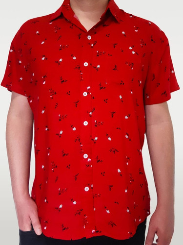 camisa social manga curta vermelha