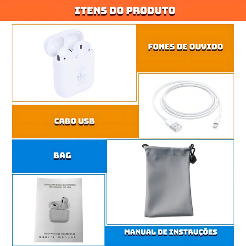 Fone De Ouvido In-ear Sem Fio Byz True Wireless Earbuds T12 Branco