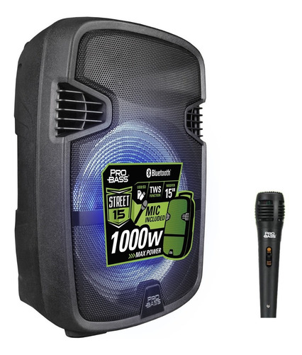 Parlante Pro Bass Street 15 portátil con bluetooth negro