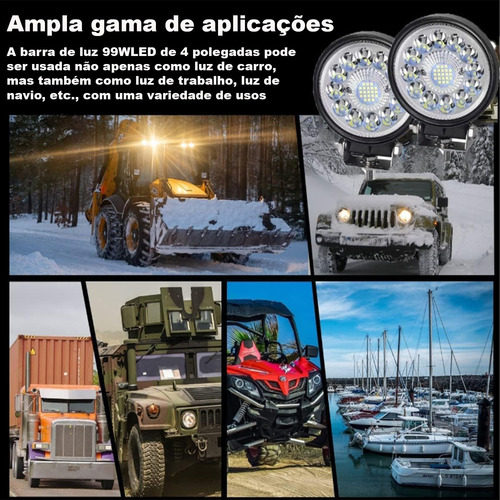 Par Farol De Milha Led 99w 6500k Auxilar Caminhão Barco Off