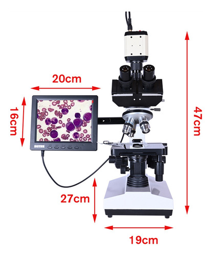 Microscopio Trinocular Hd Biológico De Lab Lcd De 7 40-2500x