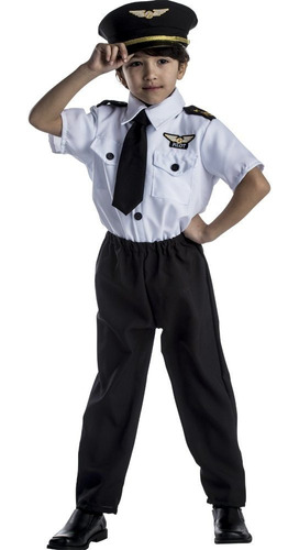 Disfraz De Piloto Para Niños, Talla Mediana, Negro Y Blanco.