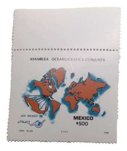 Timbre Postal $ 500 Asamblea Oceanográfica Conjunta 1988 