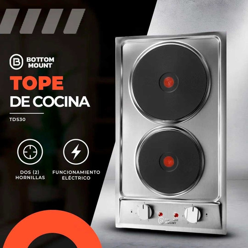 Imagen 2 de 2 de Tope Cocina Eléctrico 28 Cms 2 Discos - Bottom Mount - Tds30