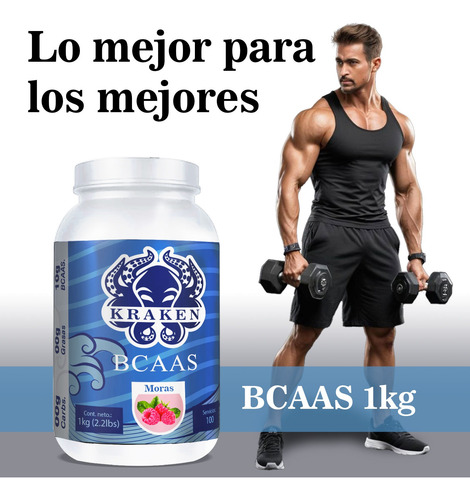 Aminoácidos Bcaas Polvo Kraken 1kg Sabores 100 Servicios Moras