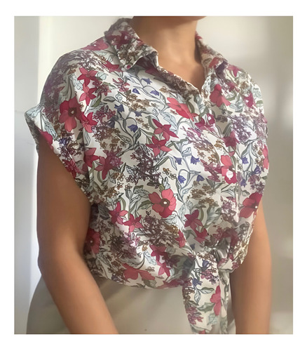 Blusa Talla L Estampado Floral Multicolores Con Botones 