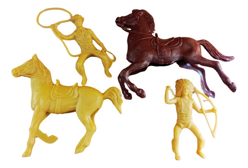 Figura Vintage De Plástico Monocromáticas Indios Y Vaqueros (Usado)