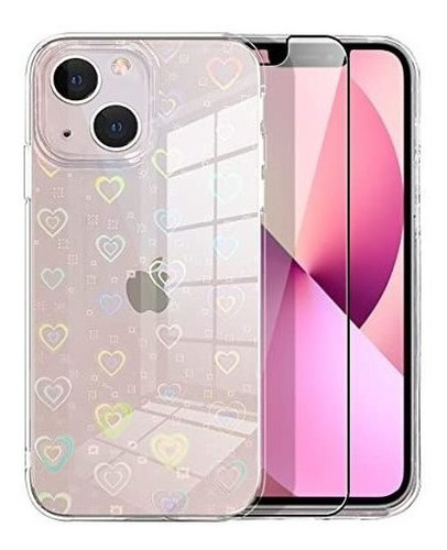 Funda Para iPhone 13 6.1 + Protec. Pant. Corazones Laser