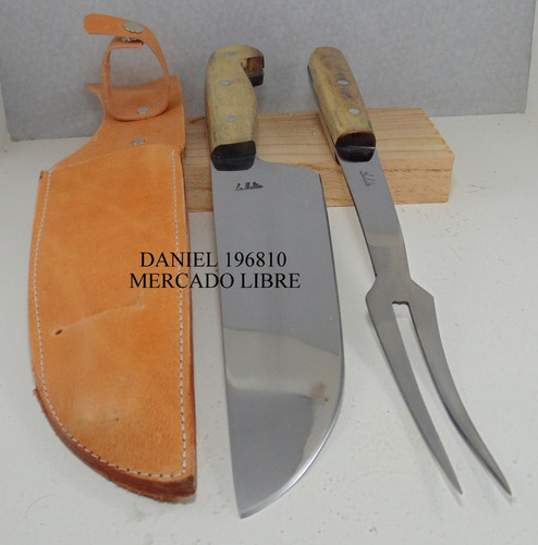 Set Parrillero / Cocina Artesanal Cuchillo Y Tenedor 33 Cm