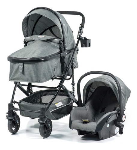 Coche Explorer Travel System Moisés 3 En 1 Convertible Color Gris oscuro Chasis Negro