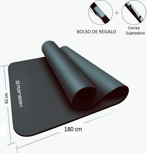 Imagen 2 de 6 de Colchoneta Mat Yoga Caucho Nbr 10mm Ranbak 732 Bolso+correa