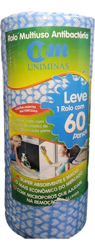 Pano Multiuso Antibactéria 60 Panos 28x50cm Absorvente Macio