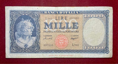 Billete 1000 Liras Italia 1959 Pick 88 C Medusa Decreto 1947