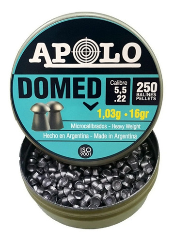 Imagen 2 de 10 de Balines Apolo Domed Lata X250 5.5 Mm Aire Comprimido 16 Gr