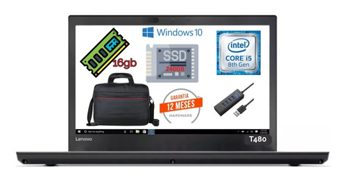 Lenovo Thinkpad T480 I5-8250u 16gb240gb Ssd Factura 12mesgar (Reacondicionado)