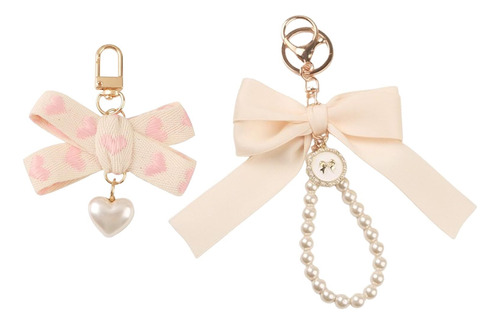 2pcs Bow Pearl Chain Keychains Wristlet For Women, Cute