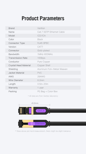 Imagen 6 de 6 de Cable De Red Vention Sstp Cat7 10000mbps - 3 Metros