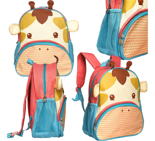 Mochila Infantil Escolar Passeio Casual Reforçada - Girafa Azul-celeste Girafa