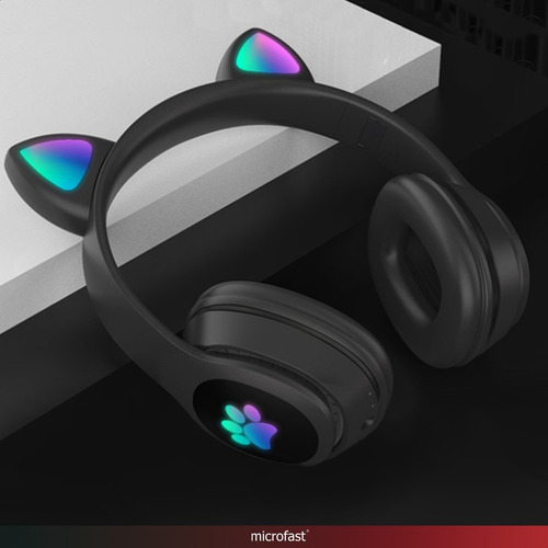 Auriculares Headset Bluetooth Oreja Luz Led Gato Micrófono