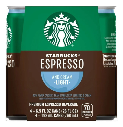 Starbucks Café Espresso Y Crema Light Premium 192ml 4 Latas