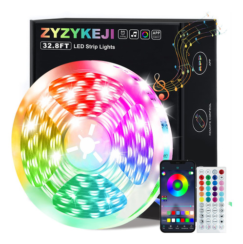 Zyzykeji Luces Led De 32.8 Pies Para Dormitorio, Tira Rgb  .