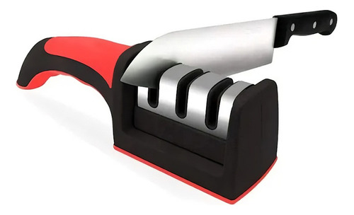 Afilador Cuchillos Tijeras Cuchillas Mango Ergonomico ® Color Negro/rojo
