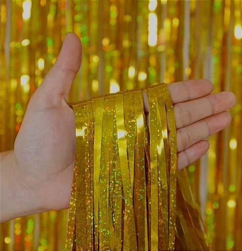 Kit C/ 4un Cortina Metalizada Fitas Para Decoração 1x2metros Cor Dourado