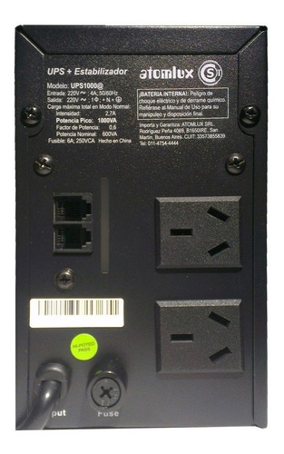 Atomlux UPS1000@ 1000VA entrada y salida de 220V CA negro