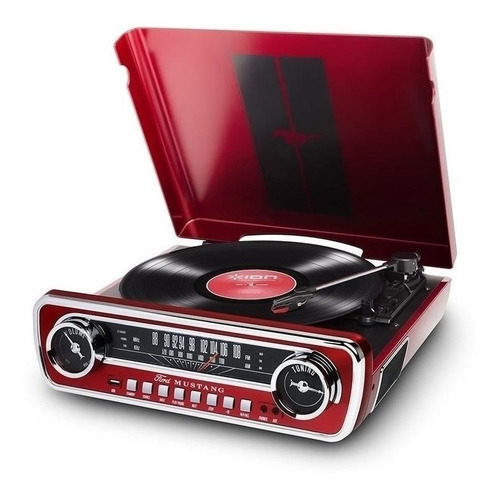 Toca-discos ION Audio Mustang LP red com Bluetooth e alto-falantes incluídos 120V