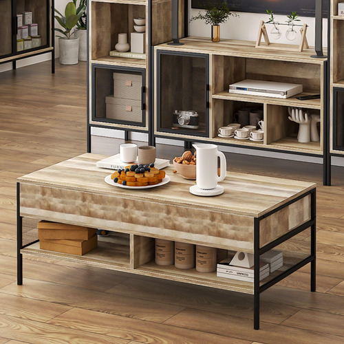 Mesa De Centro Elevable Con Almacenamiento Oculto Marrón