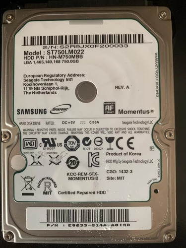 Disco Duro 2.5 750gb Sata Samsung Spinpoint Para Notebook