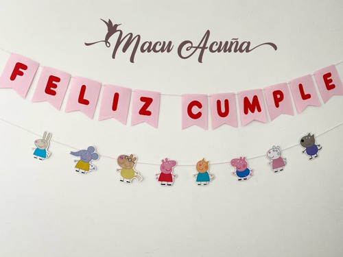 Guirnalda Papel Banderin Feliz Cumple + Peppa Pig X8 Figuras