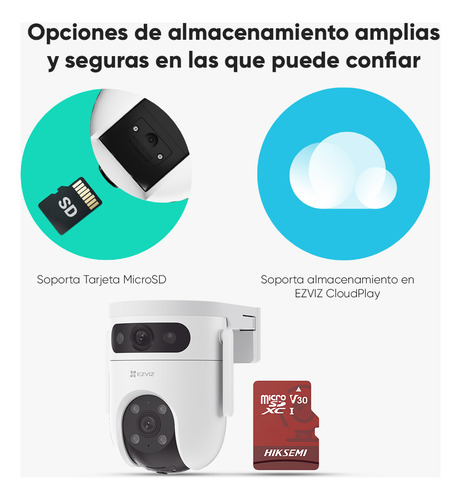Ezviz Cámara Pt Doble Lente 10 Mp H9c10-32 + Microsd 32gb H9c Con Detección Humana Y Vehiculo Vision Nocturna A Color Sirena Y Luz Estroboscópica Audio Bidireccional