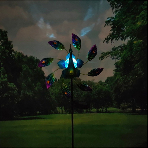 - Metal Wind Luz Solar Jardín Led Molino De Viento Patio