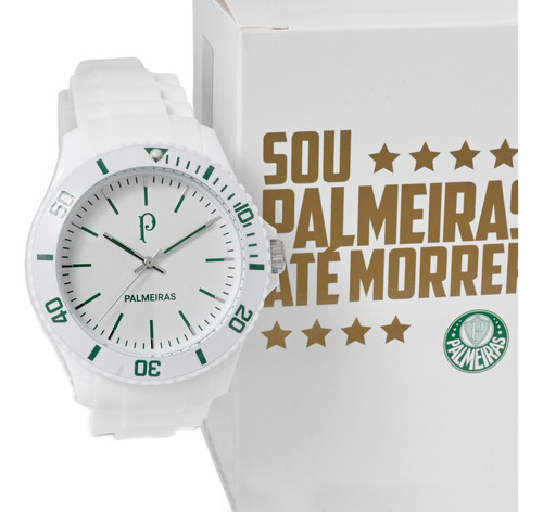 Relógio Masculino Palmeiras Palestra Italia Sep23-001-3 Cor da correia Branco Cor do bisel Branco Cor do fundo Prata