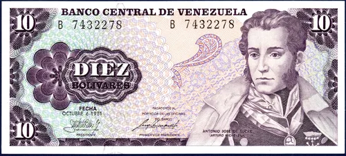 comprar Billete 10 Bolívares B7 Octubre 6 1981 150 Años Muerte Sucre